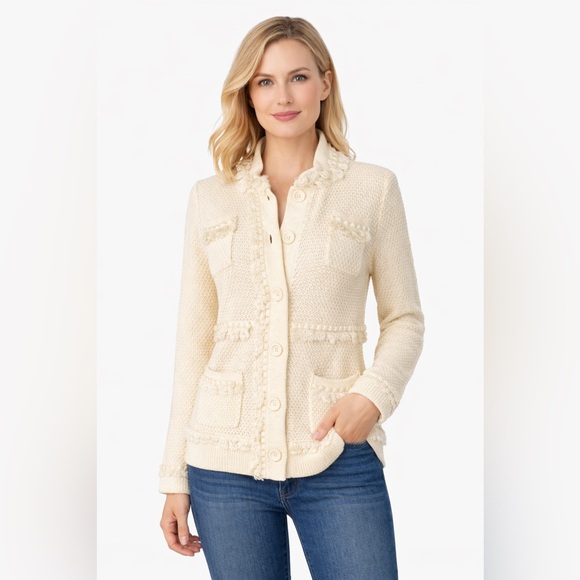 Coastal Grandma Fisherman Chunky Knit Cardigan - Cream Ivory M - Picture 2 of 8